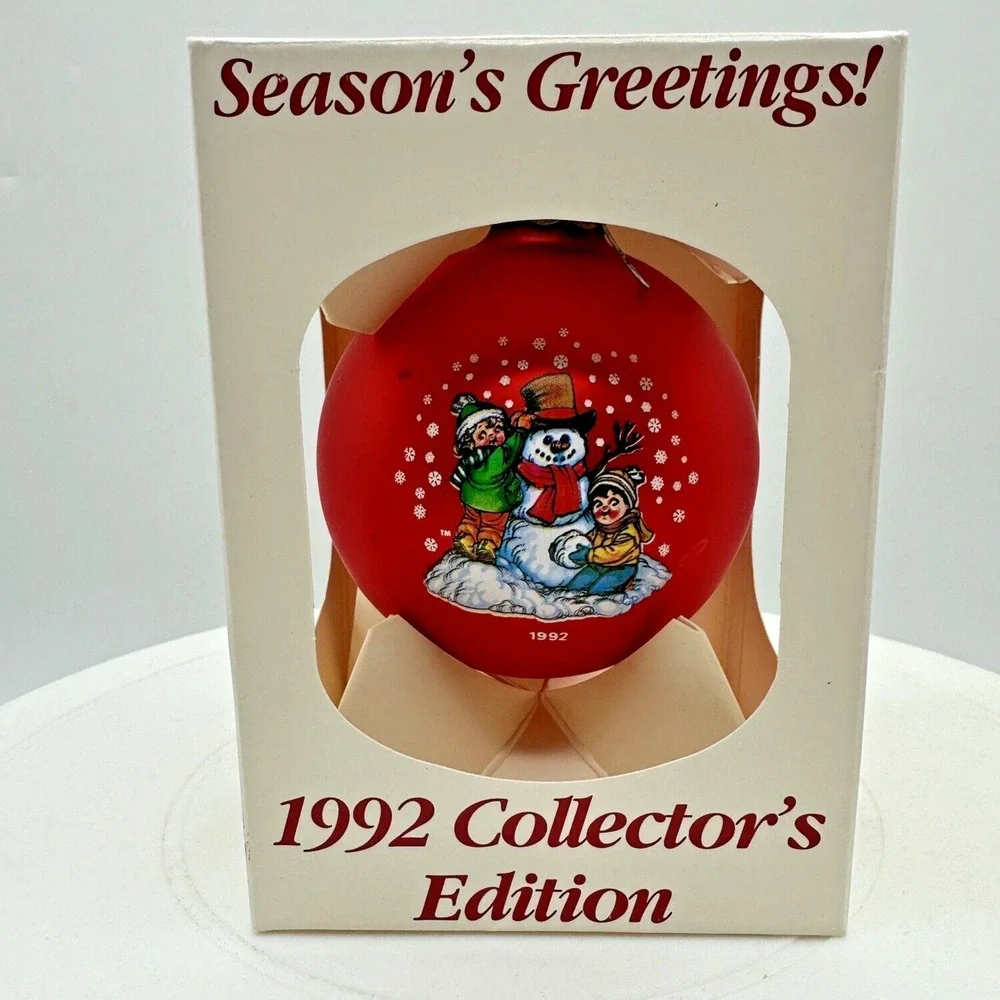 Campbell Kids Christmas Snowman Red Glass Ball Ornament 1992 Collector's Edition